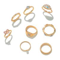 Zinc Alloy Ring Set gold color plated 8 pieces & fashion jewelry & evil eye pattern & for woman & enamel & with rhinestone multi-colored Sold By Set