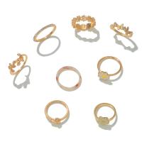 Juego de anillos de aleación de zinc, chapado en color dorado, 8 piezas & Joyería & para mujer & esmalte & con diamantes de imitación, multicolor, Vendido por Set