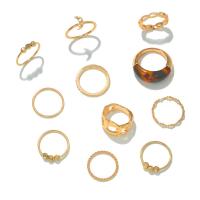 Juego de anillos de aleación de zinc, con resina, chapado en color dorado, 11 piezas & Joyería & para mujer & con diamantes de imitación, multicolor, Vendido por Set