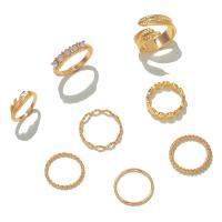 Ensemble d’anneau en alliage de zinc, Placage de couleur d'or, 8 pièces & bijoux de mode & pour femme & avec strass, doré, Vendu par fixé