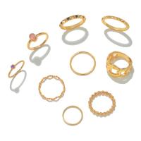 Cink Alloy Ring Set, Cink ötvözet, -val Cats Eye, arany színű aranyozott, divat ékszerek & a nő & strasszos, aranysárga, Által értékesített Set