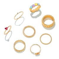 Conjunto de anel de liga de zinco, cromado de cor dourada, 8 peças & joias de moda & padrão de mau-olhado & para mulher & esmalte & com strass, multi colorido, vendido por Defina