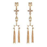 Fashion Fringe Earrings, Tibetan Style, gold color plated, fashion jewelry & for woman & with rhinestone, golden, 122x22mm, Sold By Pair