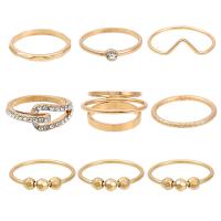 Ensemble d’anneau en alliage de zinc, Placage de couleur d'or, bijoux de mode & pour femme & avec strass, doré, Vendu par fixé