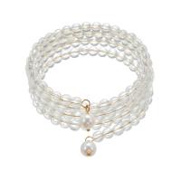 Acrylic Bracelets, with Plastic Pearl & Tibetan Style, gold color plated, fashion jewelry & multilayer & for woman, clear, 6mm, Inner Diameter:Approx 70mmmm, Sold By PC