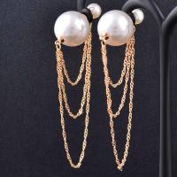 Boucles d'oreilles pendantes en laiton, avec perle de plastique, Placage, bijoux de mode & pour femme, plus de couleurs à choisir, protéger l'environnement, sans nickel, plomb et cadmium, 65mm, Vendu par paire