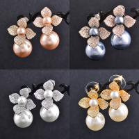 Brass Drop Earring, with Plastic Pearl, Flower, plated, fashion jewelry & micro pave cubic zirconia & for woman, more colors for choice, nickel, lead & cadmium free, 25mm, Sold By Pair