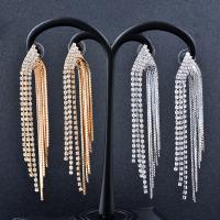 Fashion Fringe Earrings, Brass, Tassel, plated, fashion jewelry & for woman & with rhinestone, more colors for choice, nickel, lead & cadmium free, 90mm, Sold By Pair