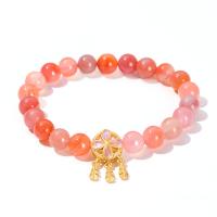Agate Jewelry Bracelet, Yanyuan Agate, with Tibetan Style, Dream Catcher, gold color plated, fashion jewelry & for woman, pink, nickel, lead & cadmium free, 12x23mm,8mm, Length:Approx 19 cm, Sold By PC