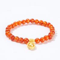Red Agate Bracelets, with Tibetan Style, Calabash, gold color plated, fashion jewelry & for woman, red, 9x16mm,6mm, Length:Approx 19 cm, Sold By PC