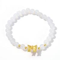 Bracelet de bijou en agate , agate blanche, avec alliage de zinc, Noeud papillon, Placage de couleur d'or, bijoux de mode & pour femme, blanc, 12x9mm,6mm, Longueur:Environ 19 cm, Vendu par PC