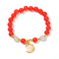 Gemstone Bracelets Chalcedony with Zinc Alloy Rabbit gold color plated fashion jewelry & for woman red 8mm Length Approx 19 cm Sold By PC