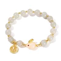 Gemstone Bracelets, Jade, with Tibetan Style, Rabbit, gold color plated, fashion jewelry & for woman, white, 8mm,12mm,18x9mm, Length:Approx 19 cm, Sold By PC