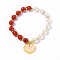 Bracelets en Agate rouge, Yunnan agate rouge, avec Shell Pearl & alliage de zinc, Placage de couleur d'or, bijoux de mode & pour femme, couleurs mélangées, 8mm,19x16mm, Longueur:Environ 19 cm, Vendu par PC
