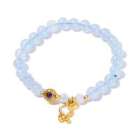 Gemstone Bracelets, Chalcedony, with Tibetan Style, Rabbit, gold color plated, fashion jewelry & for woman, light blue, 8mm,18x9mm, Length:Approx 19 cm, Sold By PC