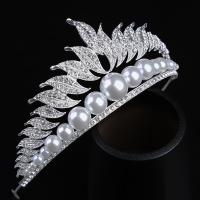 Bridal Tiaras Zinc Alloy with Plastic Pearl silver color plated fashion jewelry & for woman & with rhinestone silver color nickel lead & cadmium free Inner Approx 150mm Length 37 cm Sold By PC