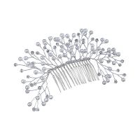 Decorative Hair Combs, Tibetan Style, with Crystal & Plastic Pearl, handmade, fashion jewelry & for woman, silver color, nickel, lead & cadmium free, 70x150mm, Sold By PC