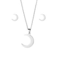 Fashion Stainless Steel Jewelry Sets Stud Earring & necklace 304 Stainless Steel Moon 2 pieces & fashion jewelry & for woman silver color Length Approx 17.72 Inch Sold By Set