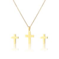 Fashion Stainless Steel Jewelry Sets Stud Earring & necklace 304 Stainless Steel Cross 2 pieces & fashion jewelry & for woman golden Length Approx 17.72 Inch Sold By Set