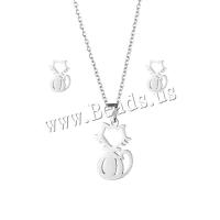 Fashion Stainless Steel Jewelry Sets Stud Earring & necklace 304 Stainless Steel Cat 2 pieces & fashion jewelry & for woman silver color Length Approx 17.72 Inch Sold By Set
