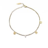 Stainless Steel Anklet 304 Stainless Steel with 1.97inch extender chain 18K gold plated Double Layer & micro pave cubic zirconia & for woman golden Length Approx 8.27 Inch Sold By PC