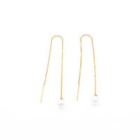 304 Stainless Steel Thread Through Earrings with Plastic Pearl 18K gold plated fashion jewelry & for woman golden 115mm 7mm Sold By Pair