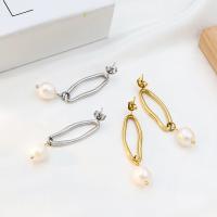 Stainless Steel Drop Earring, 304 Stainless Steel, with Plastic Pearl, Vacuum Ion Plating, fashion jewelry & for woman, more colors for choice, 8.25x30mm, Sold By Pair