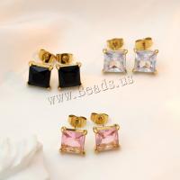 Titanium Steel  Earring 18K gold plated fashion jewelry & for woman & with rhinestone golden 9.50mm Sold By PC