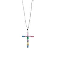 Cubic Zircon Micro Pave Brass Necklace with 5cm extender chain Cross silver color plated micro pave cubic zirconia & for woman nickel lead & cadmium free Length 40 cm Sold By PC