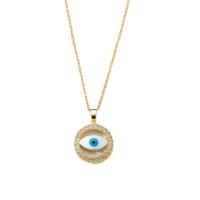Evil Eye Jewelry Necklace, Brass, with 5cm extender chain, gold color plated, evil eye pattern & micro pave cubic zirconia & for woman & enamel, more colors for choice, nickel, lead & cadmium free, 18x25mm, Length:40 cm, Sold By PC