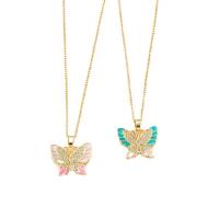Cubic Zircon Micro Pave Brass Necklace with 5cm extender chain Butterfly gold color plated micro pave cubic zirconia & for woman & enamel nickel lead & cadmium free Length 40 cm Sold By PC