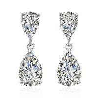 Brass Drop Earring with Cubic Zirconia Teardrop plated for woman nickel lead & cadmium free Sold By Pair
