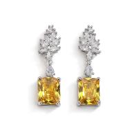 Brass Drop Earring Square plated micro pave cubic zirconia & for woman nickel lead & cadmium free Sold By Pair