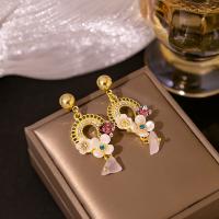 Zinc Alloy Drop Earrings gold color plated fashion jewelry & for woman & with rhinestone mixed colors nickel lead & cadmium free Sold By Pair