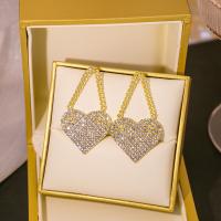 Zinc Alloy Drop Earrings Heart gold color plated fashion jewelry & for woman & with rhinestone nickel lead & cadmium free Sold By Pair