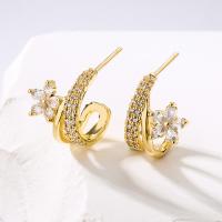 Brass Stud Earring plated fashion jewelry & micro pave cubic zirconia nickel lead & cadmium free Sold By Pair