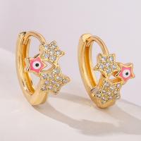 Evil Eye Earrings Brass Star plated fashion jewelry & micro pave cubic zirconia & enamel nickel lead & cadmium free Sold By Pair
