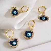 Evil Eye Earrings Brass plated fashion jewelry  & micro pave cubic zirconia & enamel nickel lead & cadmium free Sold By Pair