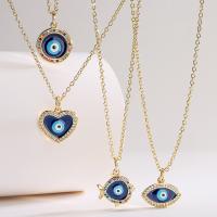 Evil Eye Jewelry Necklace Brass with 5cm extender chain plated fashion jewelry  & micro pave cubic zirconia & enamel gold nickel lead & cadmium free Length 45 cm Sold By PC