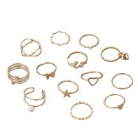 Cink Alloy Ring Set, Cink ötvözet, -val Műanyag Pearl, arany színű aranyozott, 13 darab & divat ékszerek & a nő & strasszos, aranysárga, Által értékesített Set