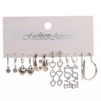 Tibetan Style Earring Set, silver color plated, 6 pieces & fashion jewelry & for woman & with rhinestone, silver color, Sold By Set