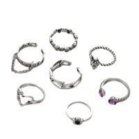 Zestaw pierścieni stopowych cynku, Stop cynku, Platerowane w kolorze srebra, biżuteria moda & dla kobiety & z kamieniem, srebro, sprzedane przez Ustaw