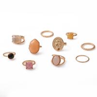 Cink Alloy Ring Set, Cink ötvözet, -val Opál & Gyanta, galvanizált, 10 darab & divat ékszerek & a nő & cirkónia, sokszínű, Által értékesített Set