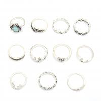 Cink Alloy Ring Set, Cink ötvözet, -val türkiz, ezüst színű bevonattal, 11 darabszám & divat ékszerek & a nő & megfeketedik, két különböző színű, Által értékesített Set