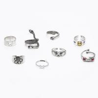 Cink Alloy Ring Set, Cink ötvözet, galvanizált, 8 darab & divat ékszerek & a nő & strasszos & megfeketedik, két különböző színű, Által értékesített Set