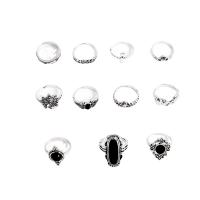Cink Alloy Ring Set, Cink ötvözet, -val Black Stone, galvanizált, 11 darabszám & divat ékszerek & a nő & zománc & strasszos, több színt a választás, Által értékesített Set