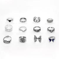 Zink legering Ring Sæt, Zinc Alloy, med Glas, sølvfarvet forgyldt, 12 stk. & mode smykker & for kvinde & emalje, sølv, Solgt af sæt