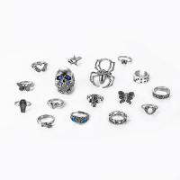 Ensemble d’anneau en alliage de zinc, Placage de couleur argentée, 16 pièces & bijoux de mode & pour femme & émail, argent, Vendu par fixé