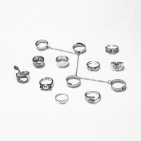 Cink Alloy Ring Set, Cink ötvözet, -val Üveg, galvanizált, divat ékszerek & a nő, ezüst, Által értékesített PC