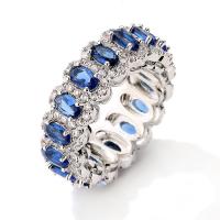 Cubic Zirconia Micro Pave Brass Ring Donut platinum color plated & micro pave cubic zirconia & for woman blue nickel lead & cadmium free Sold By PC
